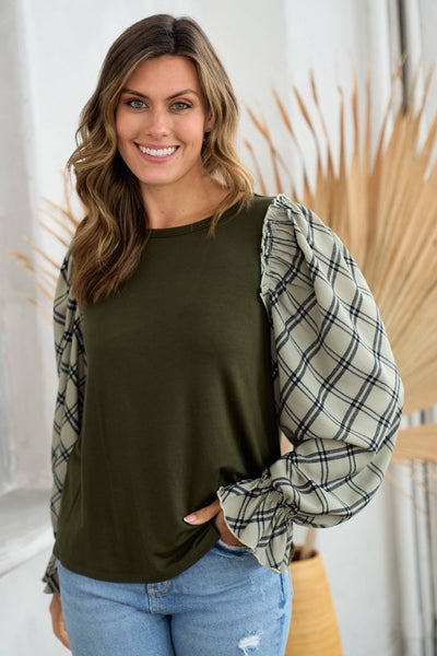 Olive Check Top