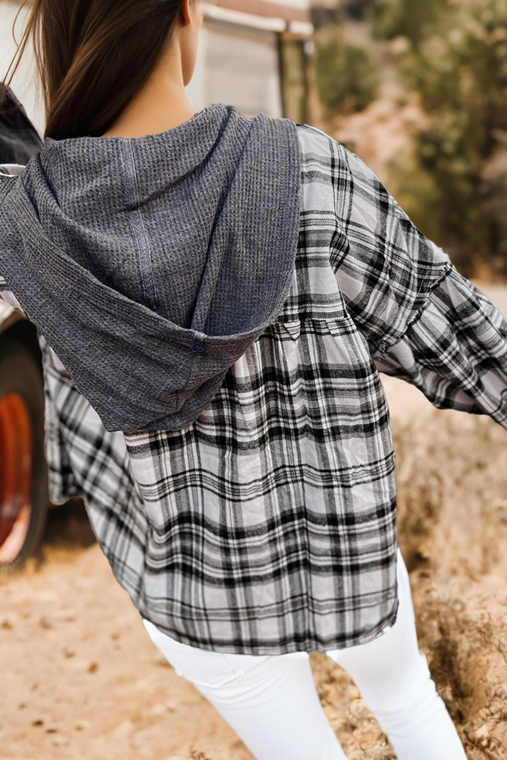 Plaid Patchwork Hooded Top