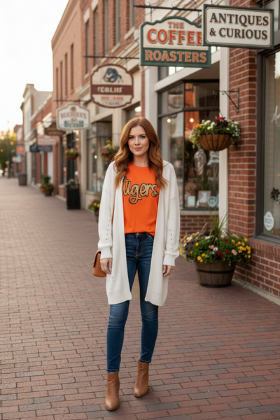Sequin Tiger Tee: Softstyle Orange