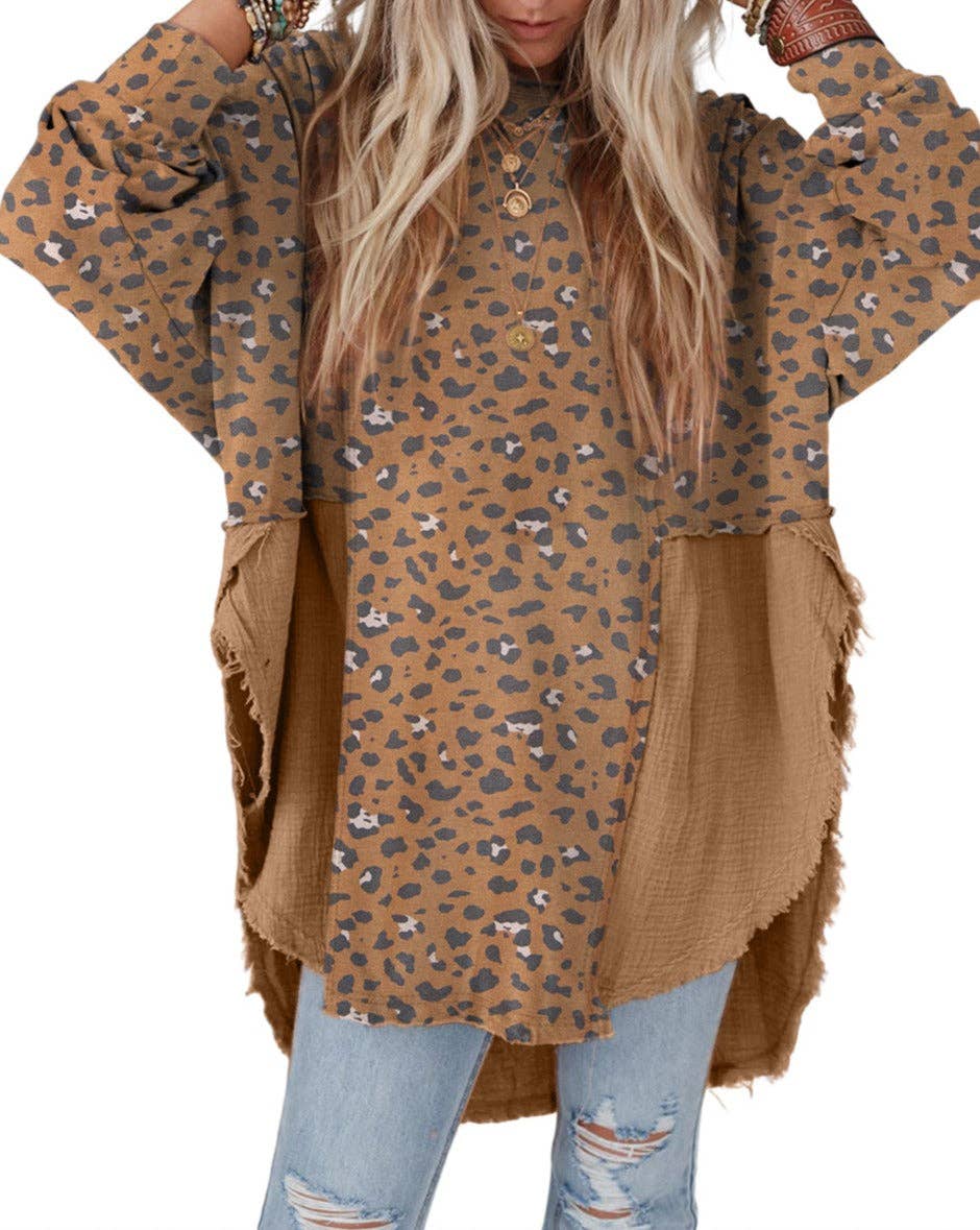 Leopard Raw Edge Oversized Tunic*