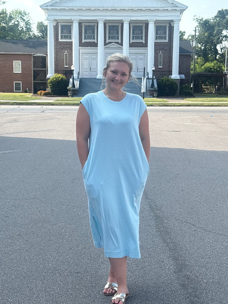 Cap Sleeve Midi Dress Blue