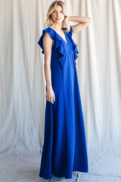 Flowy V-Neck Maxi Dress Royal Blue
