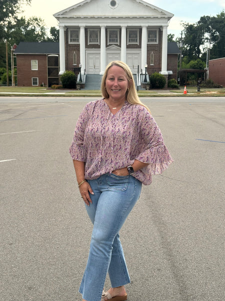 Mauve Floral Elastic Hem Blouse