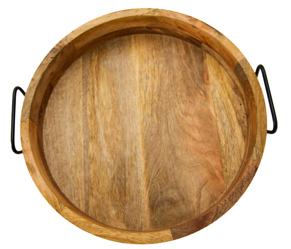 Mango Wood Round Serving Tray Natural & Walnut