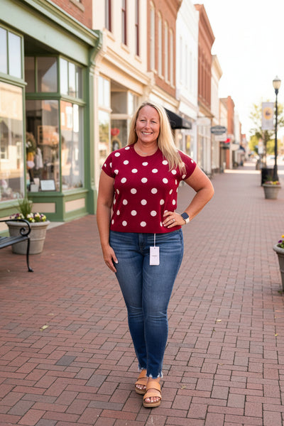 Dots Gameday Sweater Top Garnet