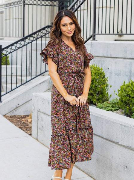 Blue Floral Belted Whitney Dress