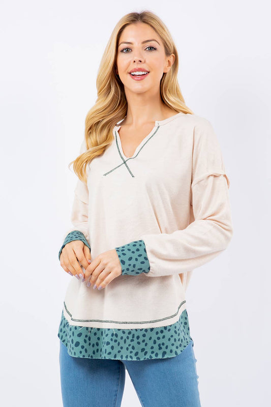 Ivory and Teal Spotted Sweatshirt