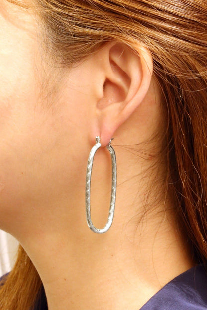 14K Textured Oval Hoop Earrings