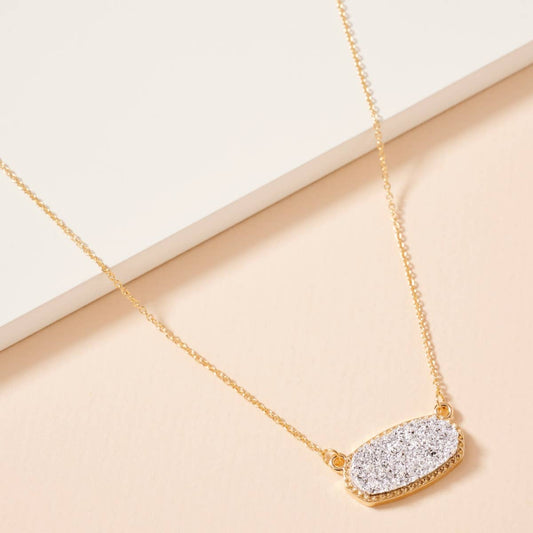 Druzy Stone Charm Short Necklace in Silver