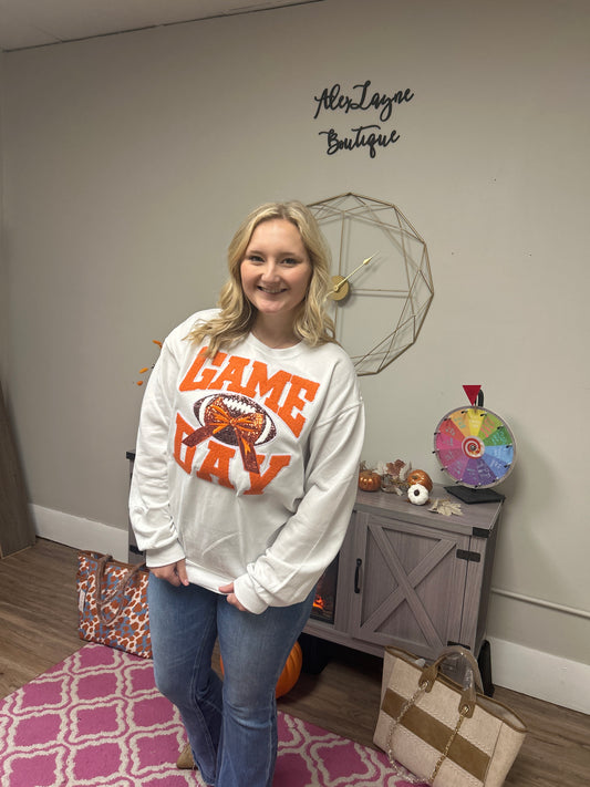 Orange Game Day Sequin Patch Crew Neck*