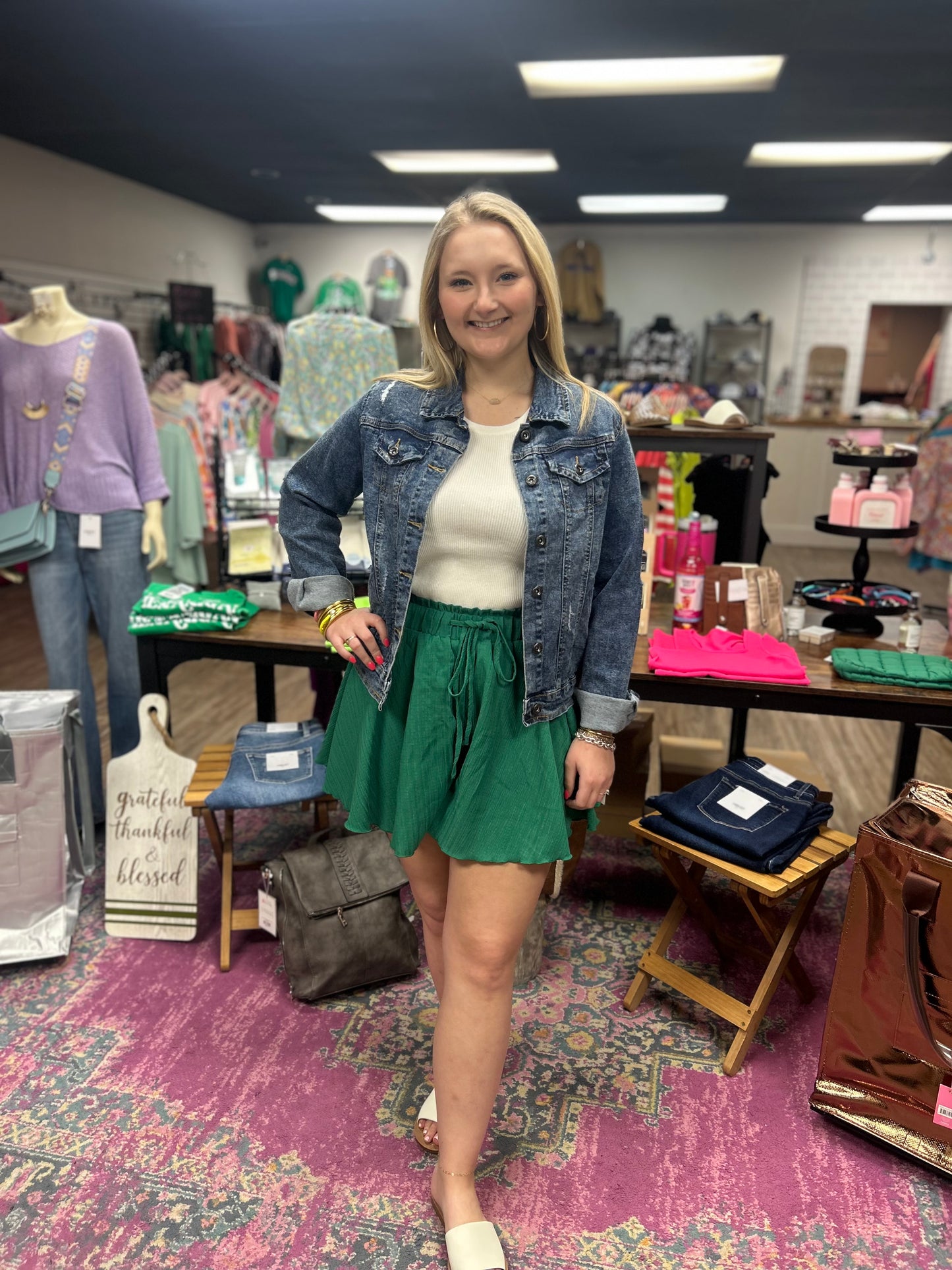 Green Ruffle Wide Leg Shorts*
