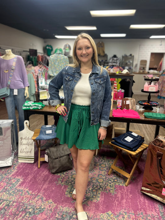 Green Ruffle Wide Leg Shorts*