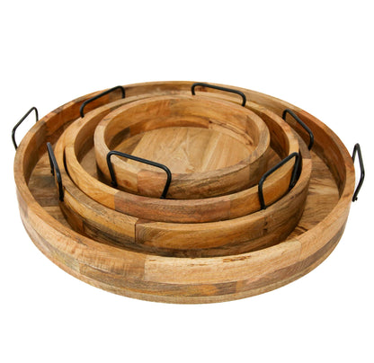 Mango Wood Round Serving Tray Natural & Walnut