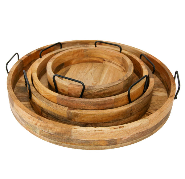 Mango Wood Round Serving Tray Natural & Walnut