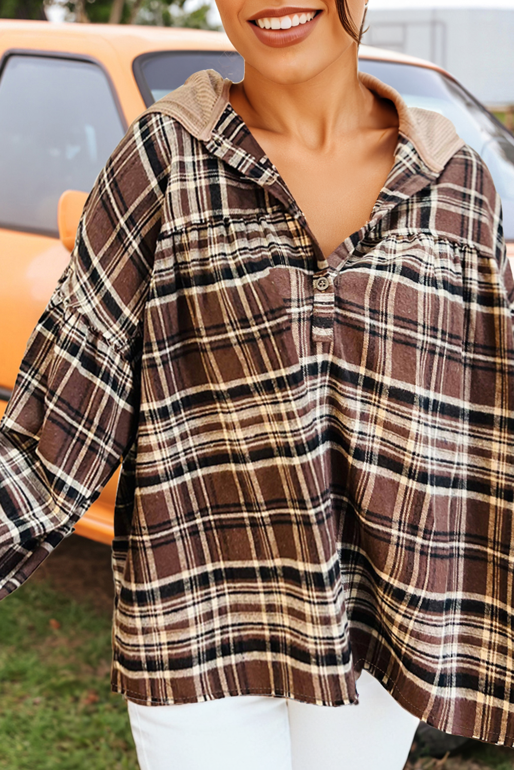 Plaid Patchwork Hooded Top