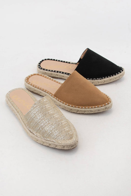 Mule Slide Suede Toe Raffia/Champagne