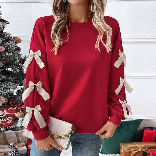 Red Crew and Satin Bow Top