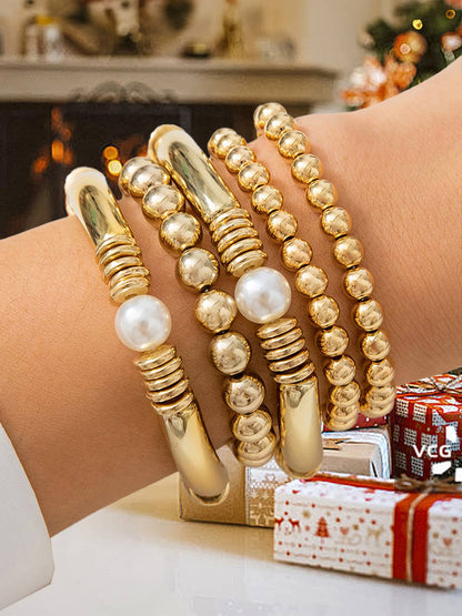 Pearl Plated Beaded Bracelet Set*