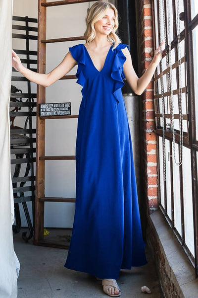 Flowy V-Neck Maxi Dress Royal Blue