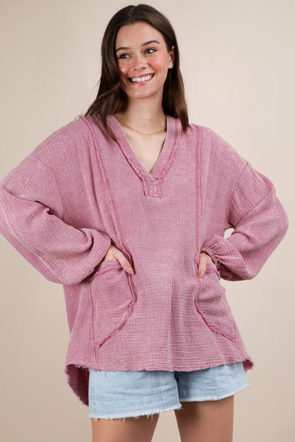 Mauve Washed Cotton Gauze Top