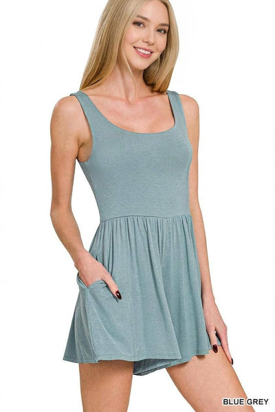 Blue Gray Double Layered Tank Romper