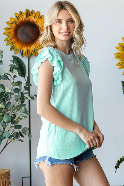 Mint Round Neck Ruffled Sleeve Tank