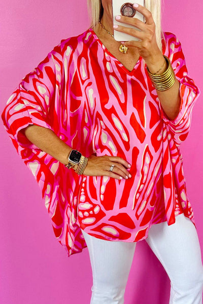 Red Abstract Batwing Top*