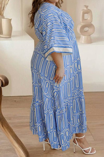 Geometric Print V Neck Dress