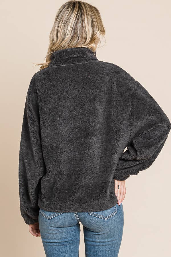 Dark Charcoal Faux Fur Pullover