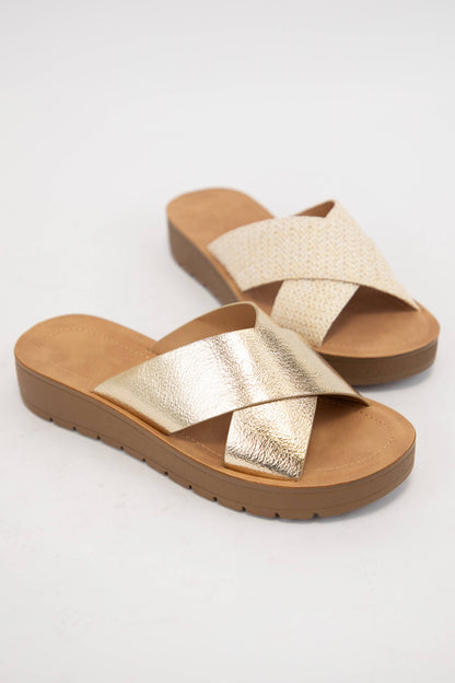 Soda Cross Strap Sandals Brown