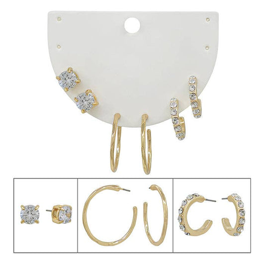 Set of 3 Clear Crystal Earrings