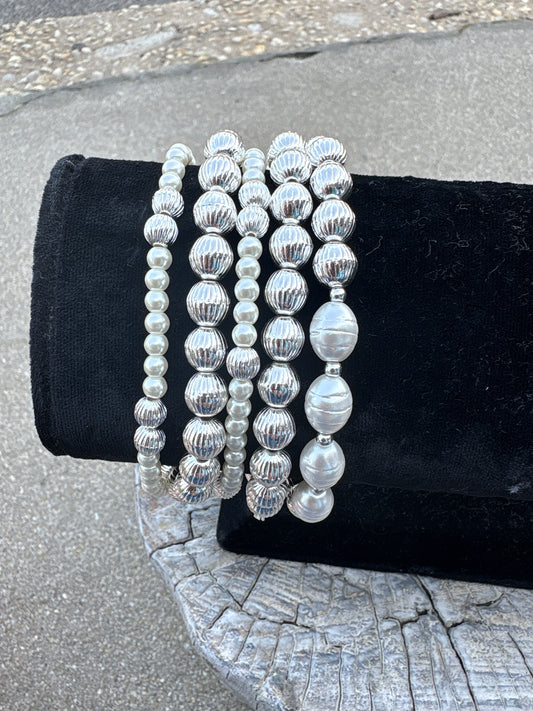 Silver and Pearl Bracelet Set