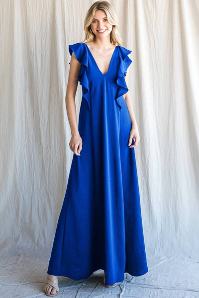 Flowy V-Neck Maxi Dress Royal Blue