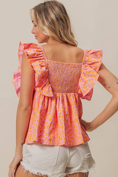 Peplum Leopard Print Flutter Sleeve