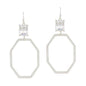 Silver Open Octagon with Crystal 2" Earring