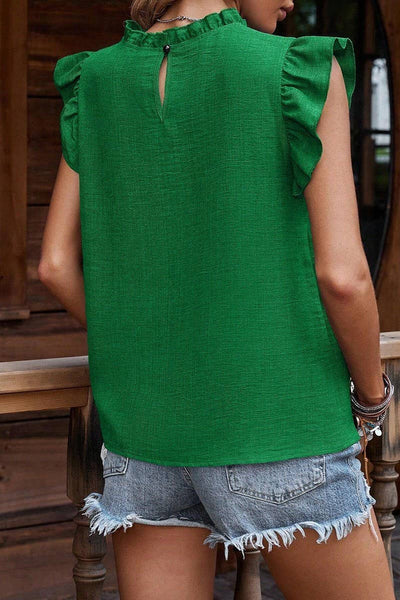Ruffle Sleeve Pleated Top Green