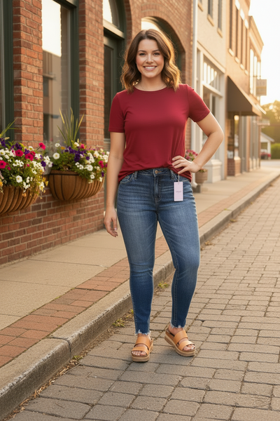 Vervet Mid Rise Distressed Hem Skinny Jeans