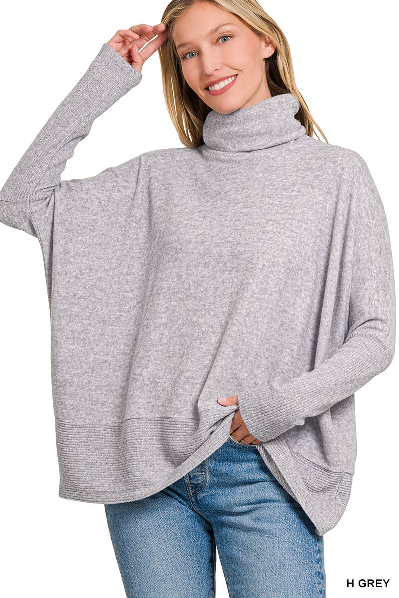 Heather Gray Brushed Melange Hacci Cowlneck Sweater