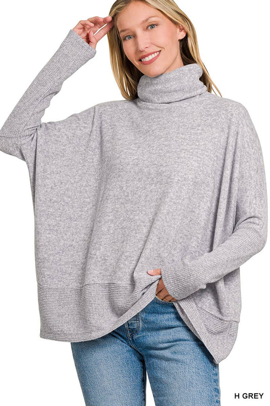 Heather Gray Brushed Melange Hacci Cowlneck Sweater