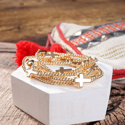 Gold Tone Sideways Cross Bracelet Set of 5