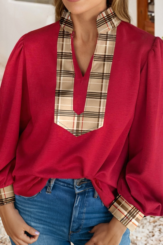 Firey Red and Khaki Plaid Top