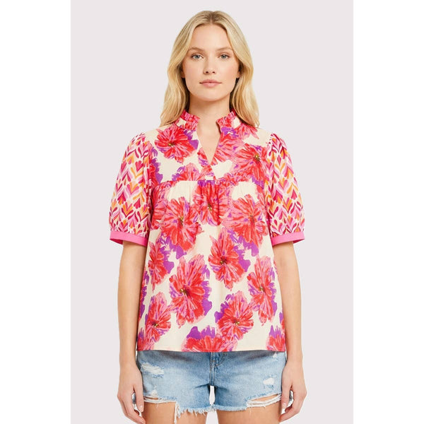 Floral Mixed Frilled Neck Top