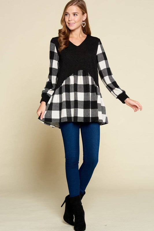 BUFFALO PLAID BABYDOLL TOPS*