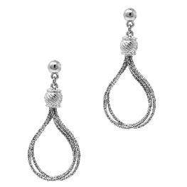 Silver Textured Layered Wire Teardrop Stud 1.75" Earring