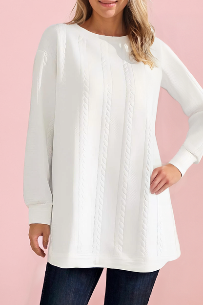 Cable Knit Textured Loose Sweatshirt