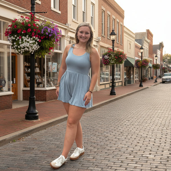 Blue Gray Double Layered Tank Romper
