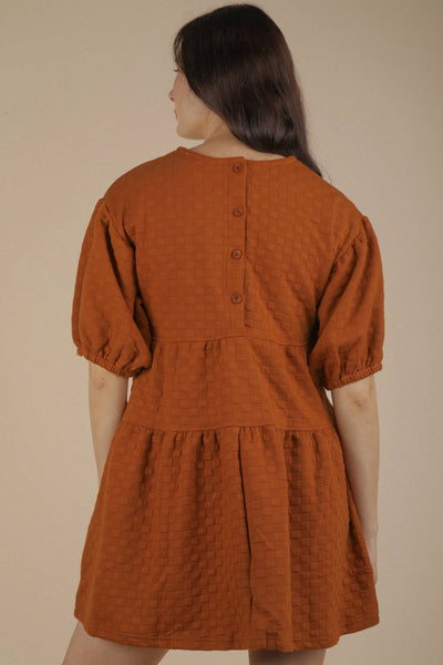 Camel Quilted Knit Mini Dress
