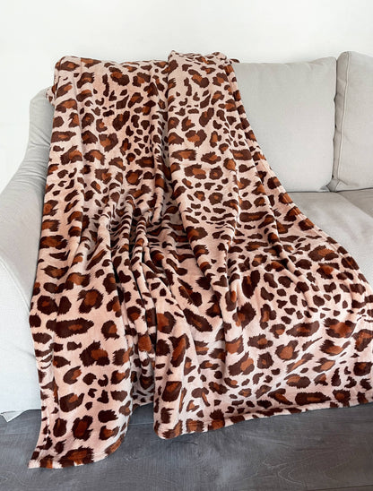 Brown Cheetah Print Fleece Throw Blanket