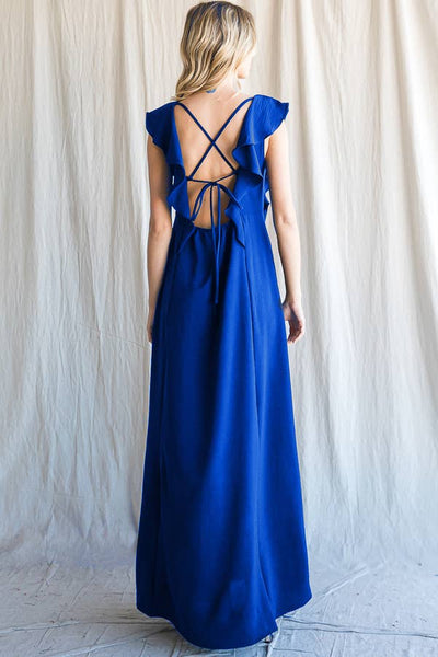 Flowy V-Neck Maxi Dress Royal Blue
