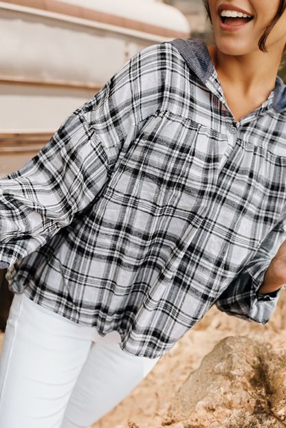 Plaid Patchwork Hooded Top